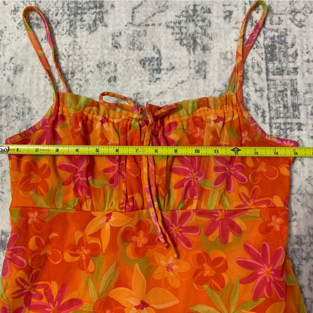 VTG 90’s Retro Floral Orange and Pink Mini Dress M/L - Picture 6 of 7
